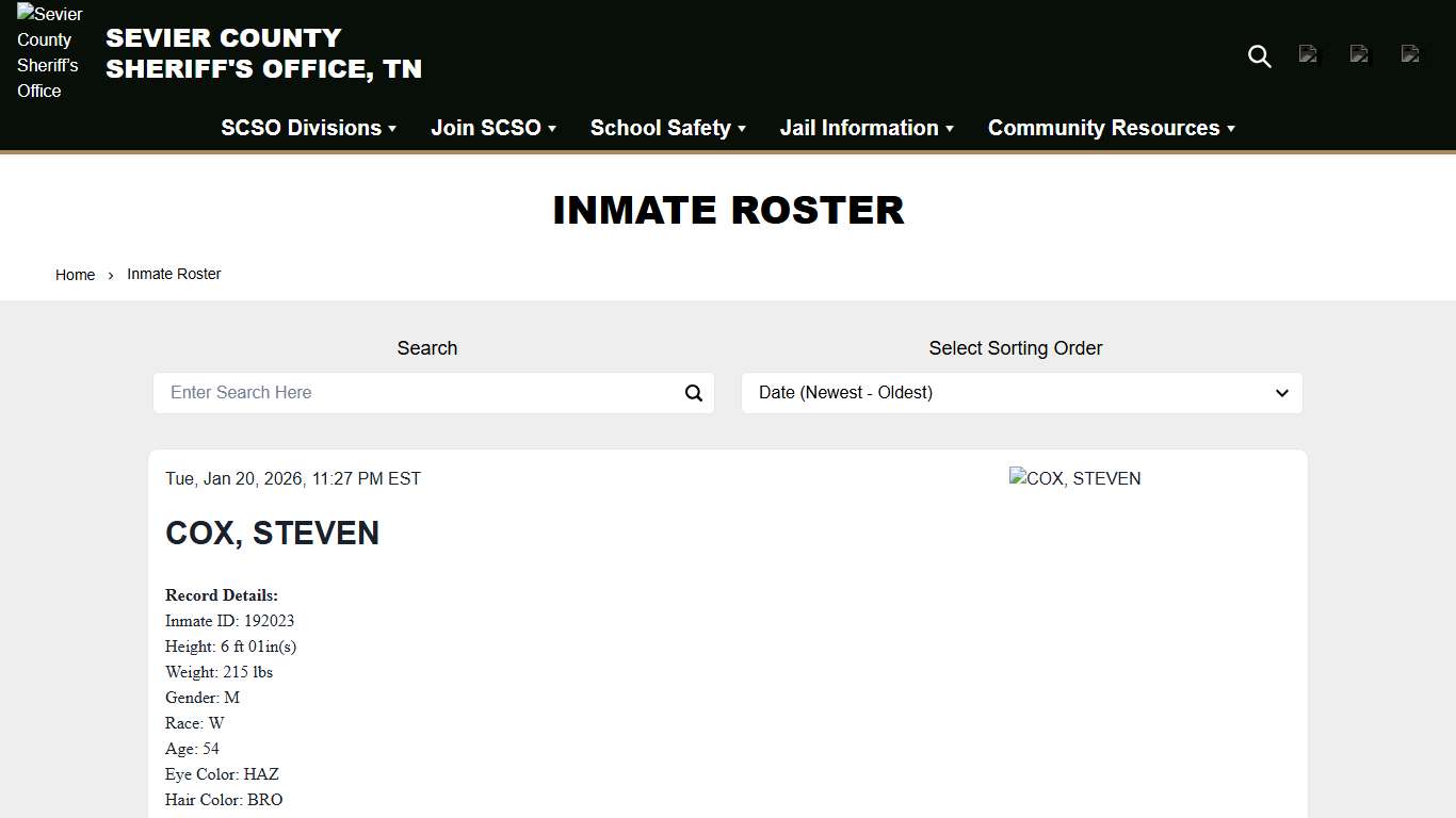 Inmate Roster | Sevier County Sheriff’s Office