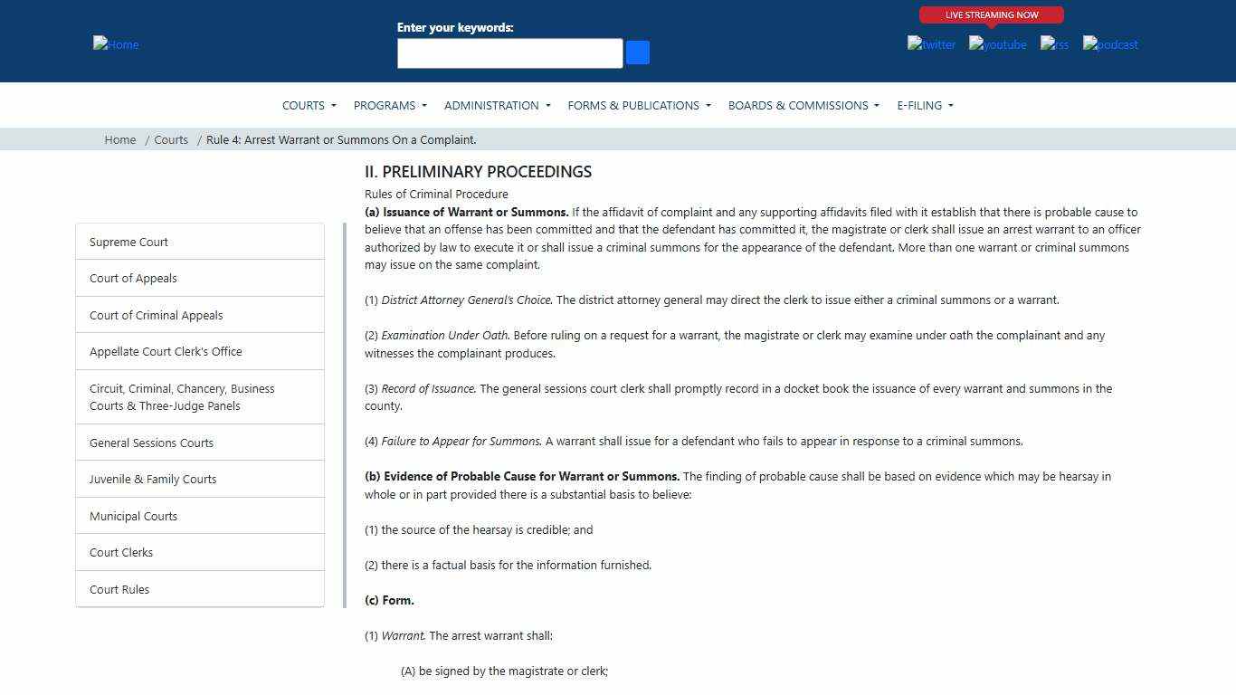 Rule 4: Arrest Warrant or Summons on a Complaint. | Tennessee Administrative Office of the Courts